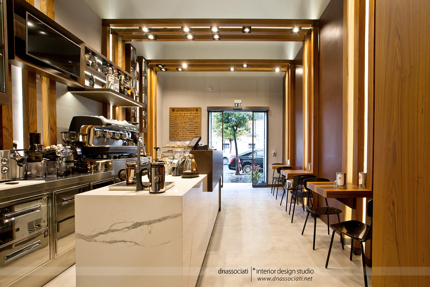 Brew bar and seating area.